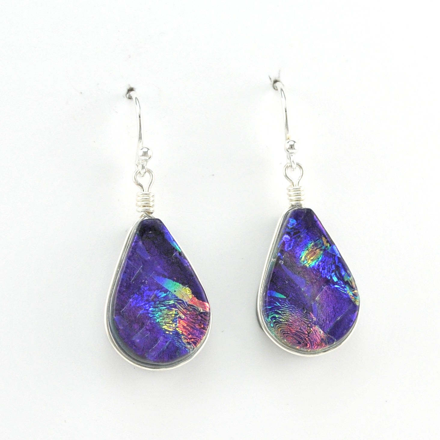 Alternate View Dichroic Glass Purple Rainbow Lotus Dangle Earrings