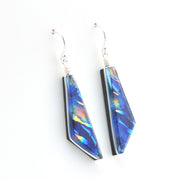 Pair of colorful geometric earrings on a white background