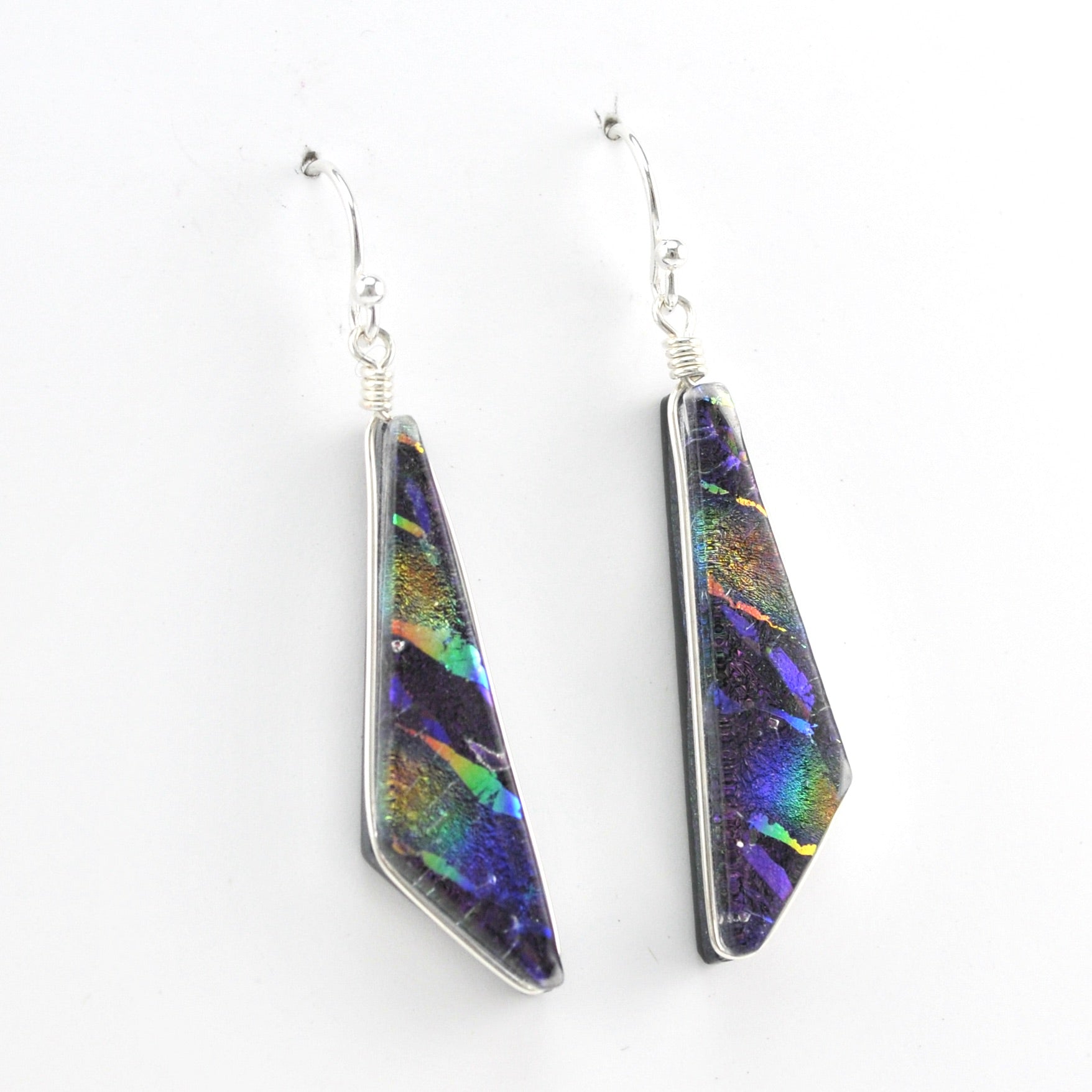 Alternate View Dichroic Glass Rainbow Purple Comet Dangle Earrings