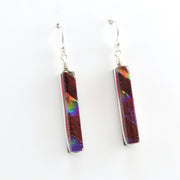 Alternate View Dichroic Glass Rainbow Red Rectangular Earring