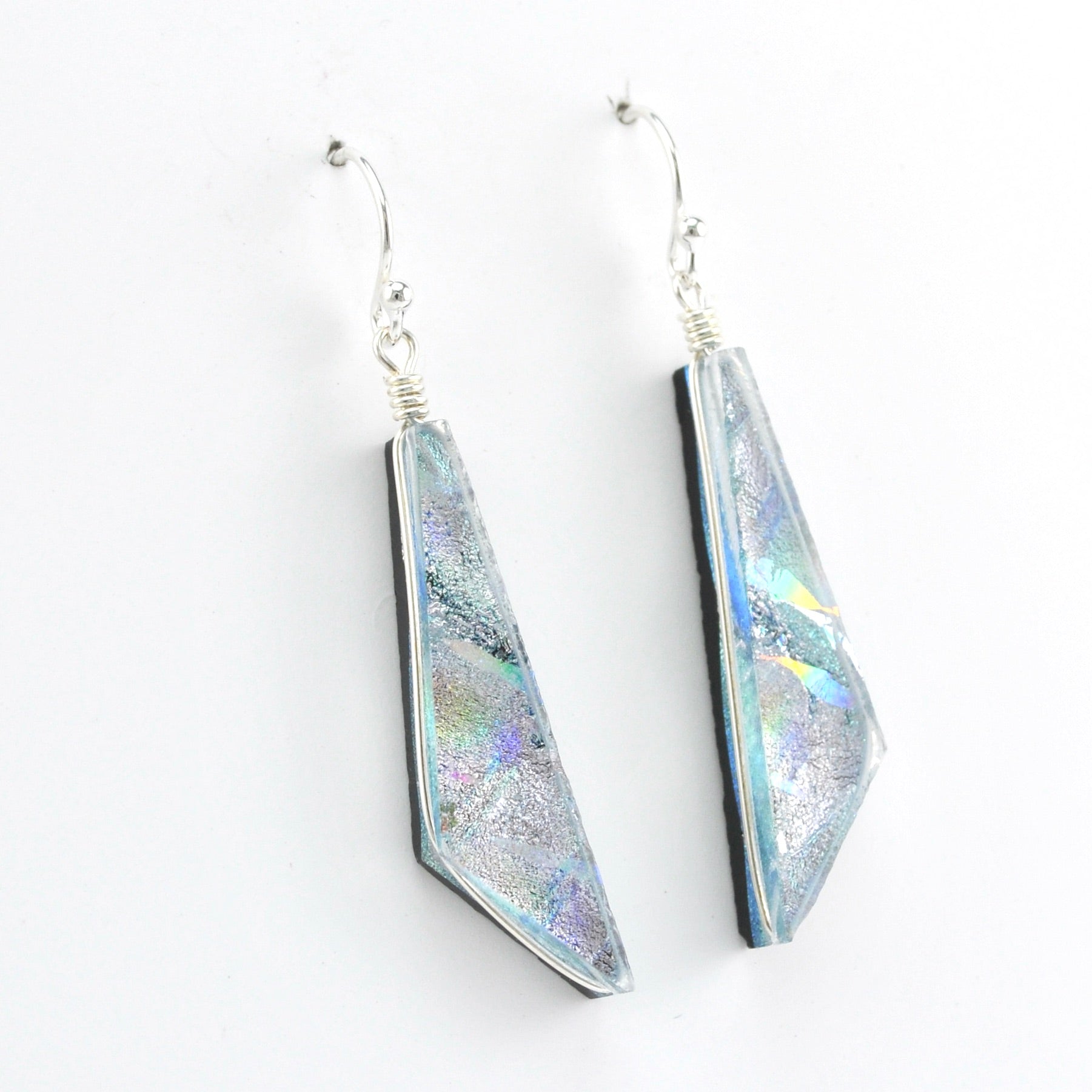 Alternate View Dichroic Glass Silver Comet Dangle Earrings