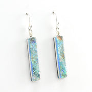 Alternate View Dichroic Glass Silver Rectangular Earrings