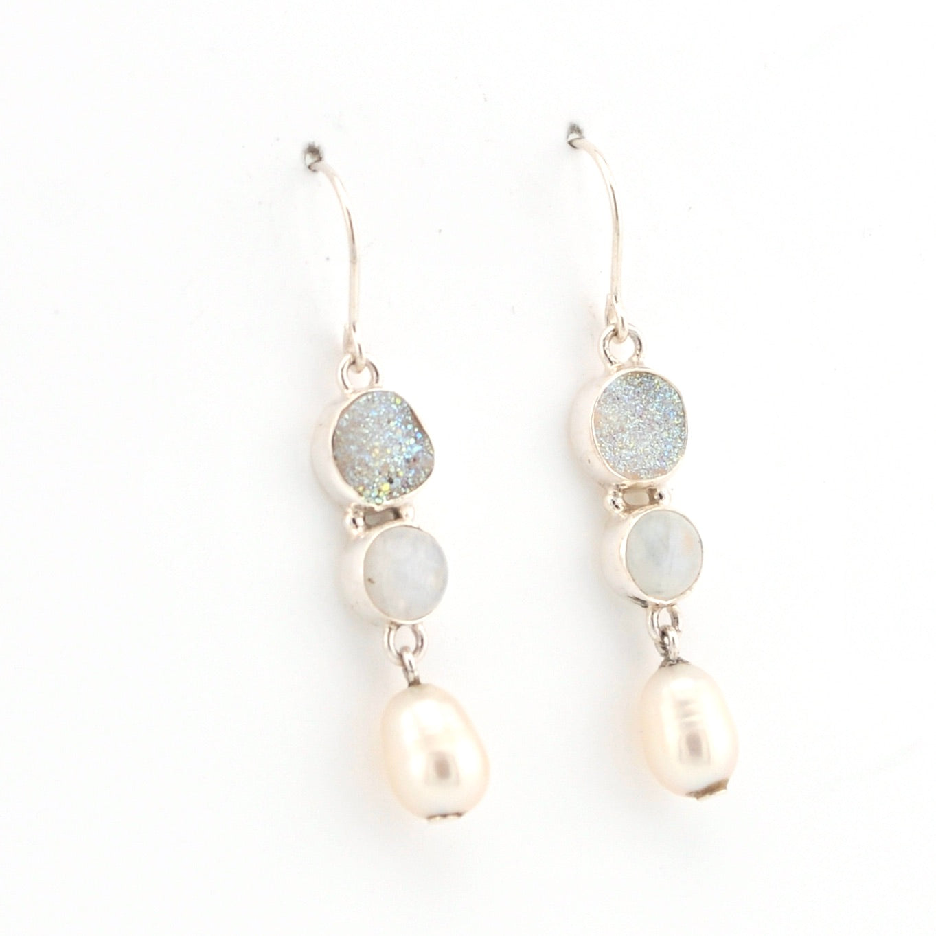 Alternate View Druzy Moonstone Pearl Dangle Earrings