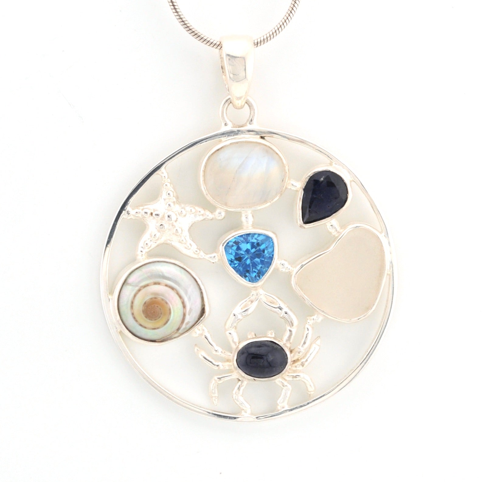Alternate View Moonstone Crab Sea Glass Topaz Medallion