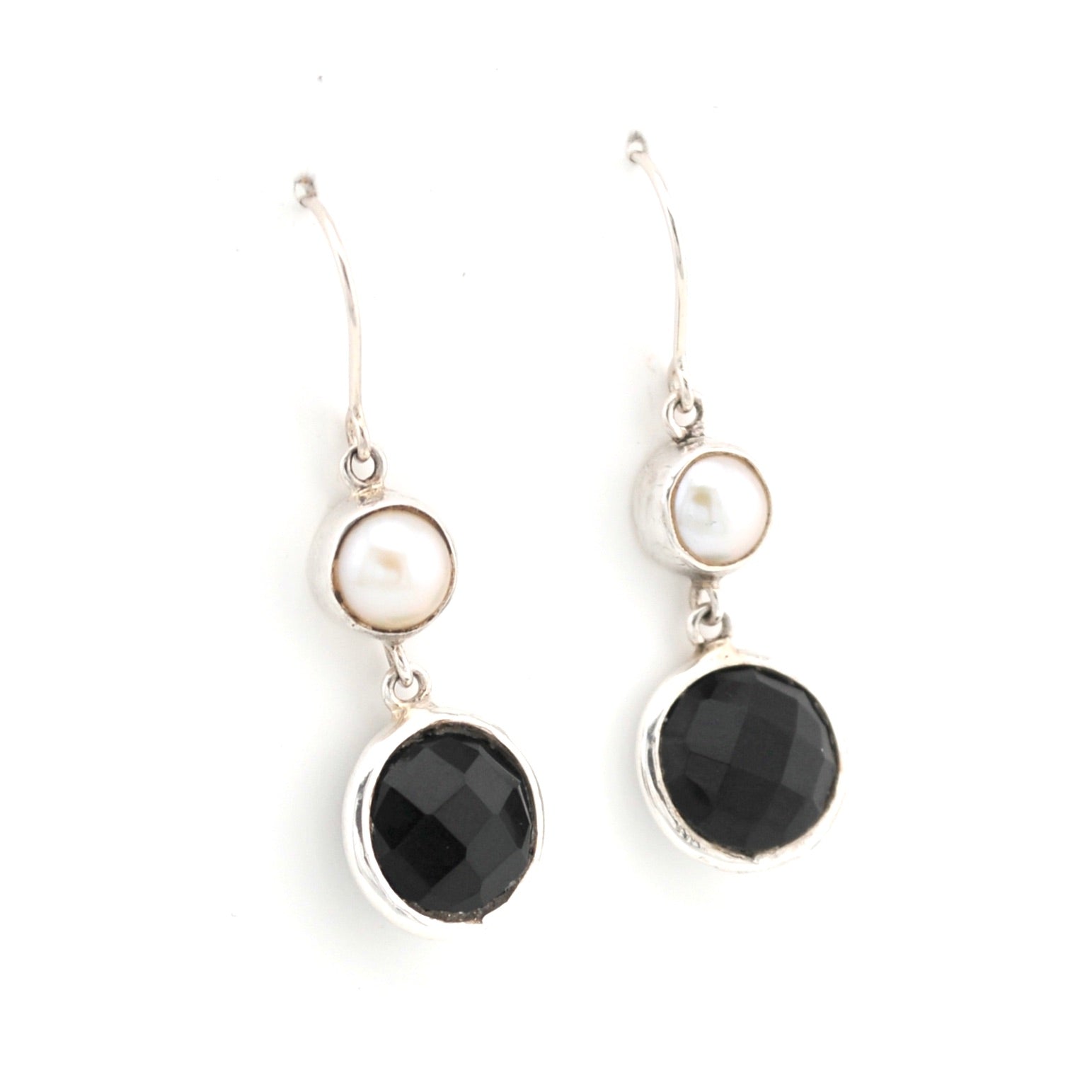 Alternate View Pearl Black Onyx Round Dangle Earrings