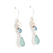 Alternate View Pearl Blue Topaz Aqua Sea Glass Earrings