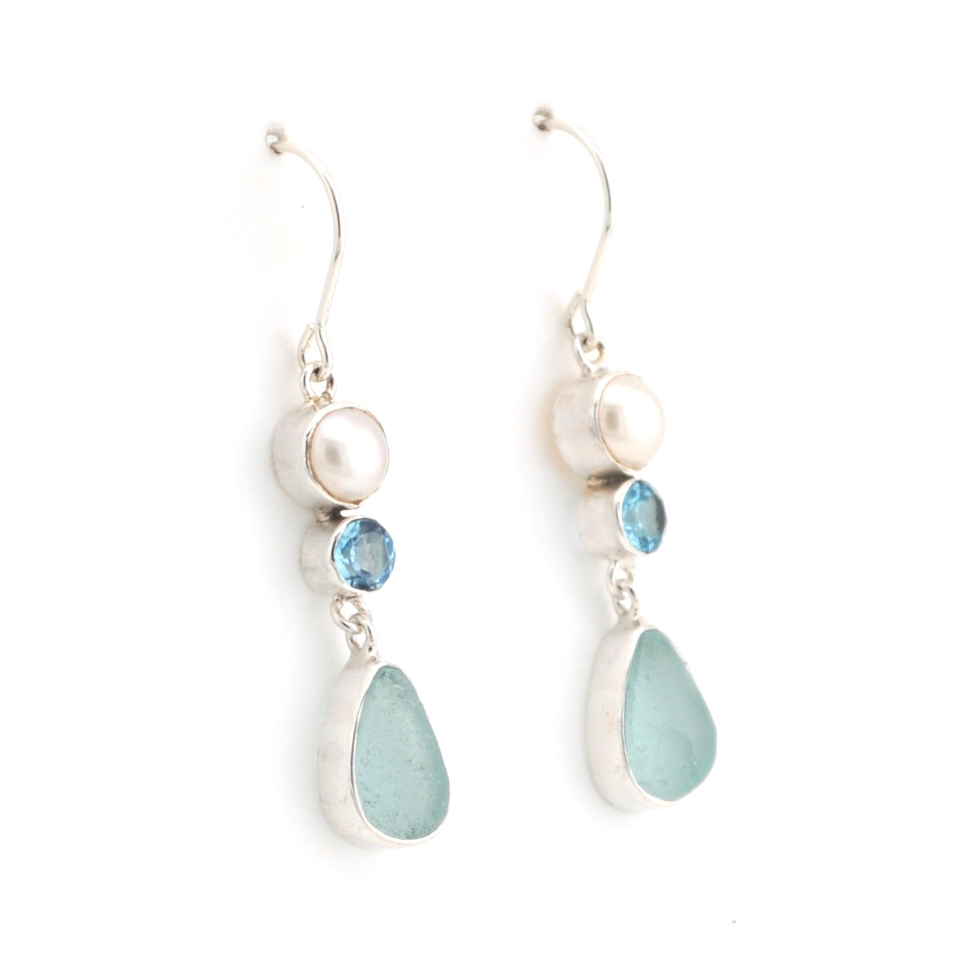 Alternate View Pearl Blue Topaz Aqua Sea Glass Earrings