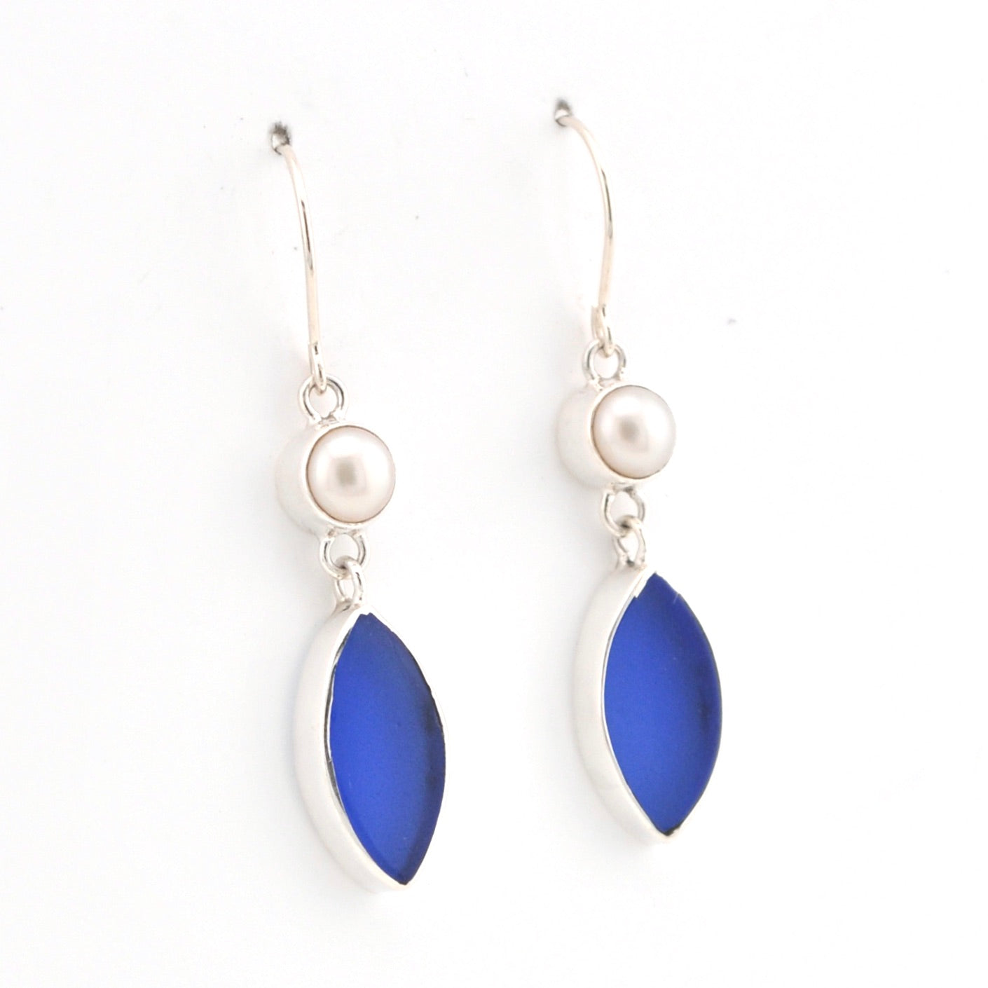 Alternate View Pearl Cobalt Sea Glass Marquise Earrings