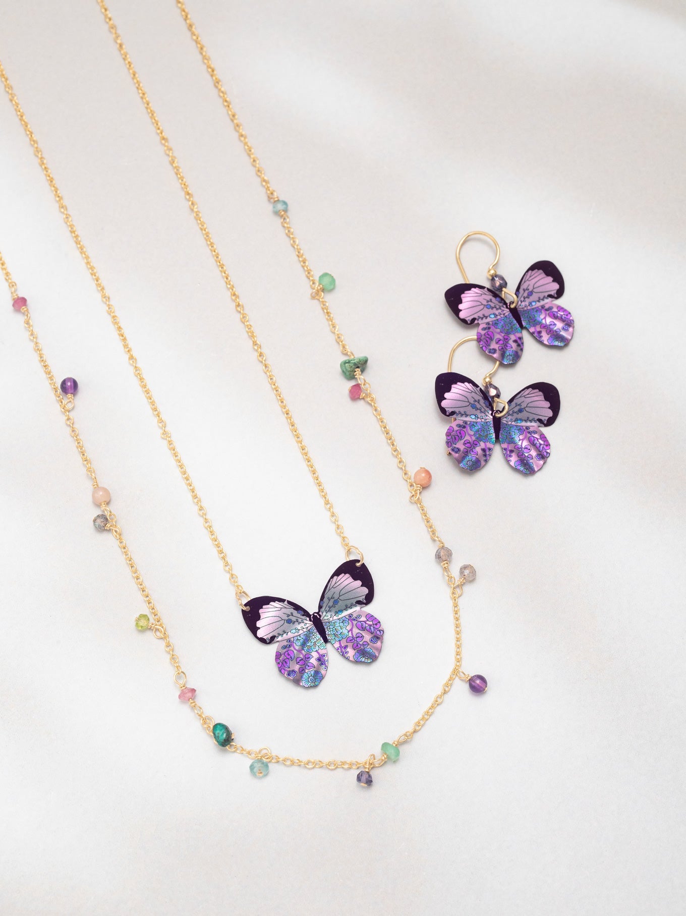 Alternate View Radiant Purple Blooming Butterfly Necklace