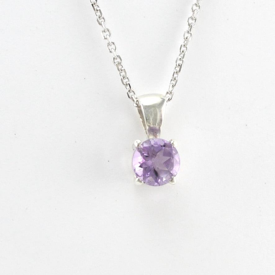 Alternate View Silver Amethyst 6mm Round Necklace