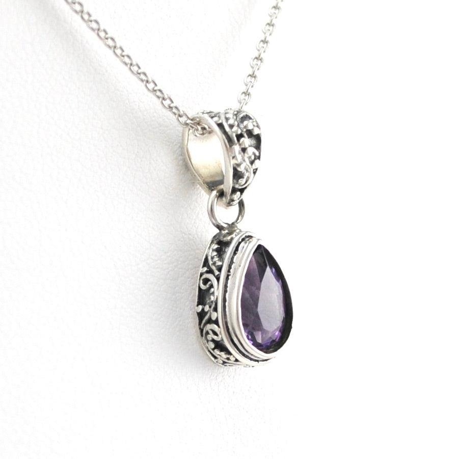Alternate View Silver Amethyst 6x9mm Tear Bali Necklace