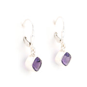 Alternate View Silver Amethyst 7mm Offset Square Dangle Earrings