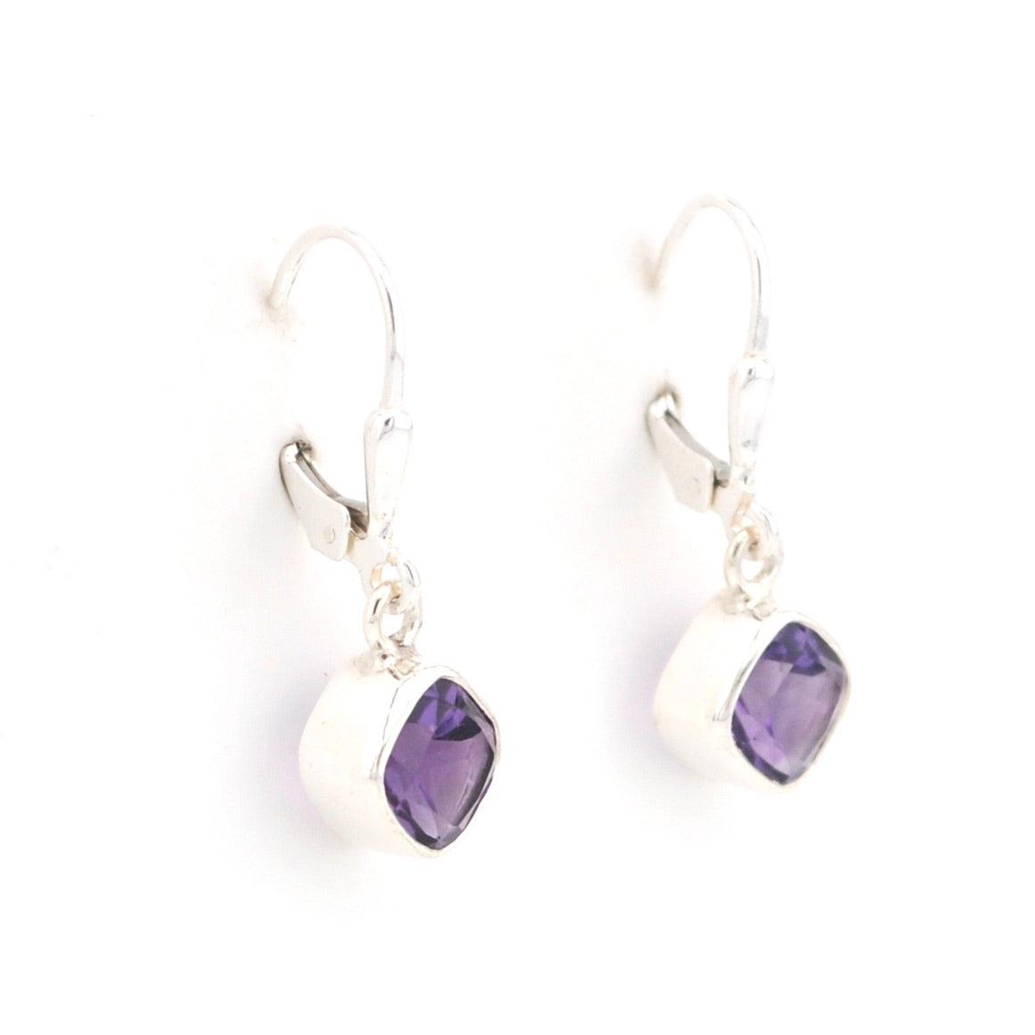 Alternate View Silver Amethyst 7mm Offset Square Dangle Earrings