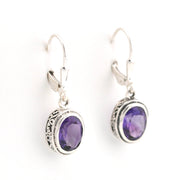Alternate View Silver Amethyst 7x9mm Oval Bali Dangle Earrings