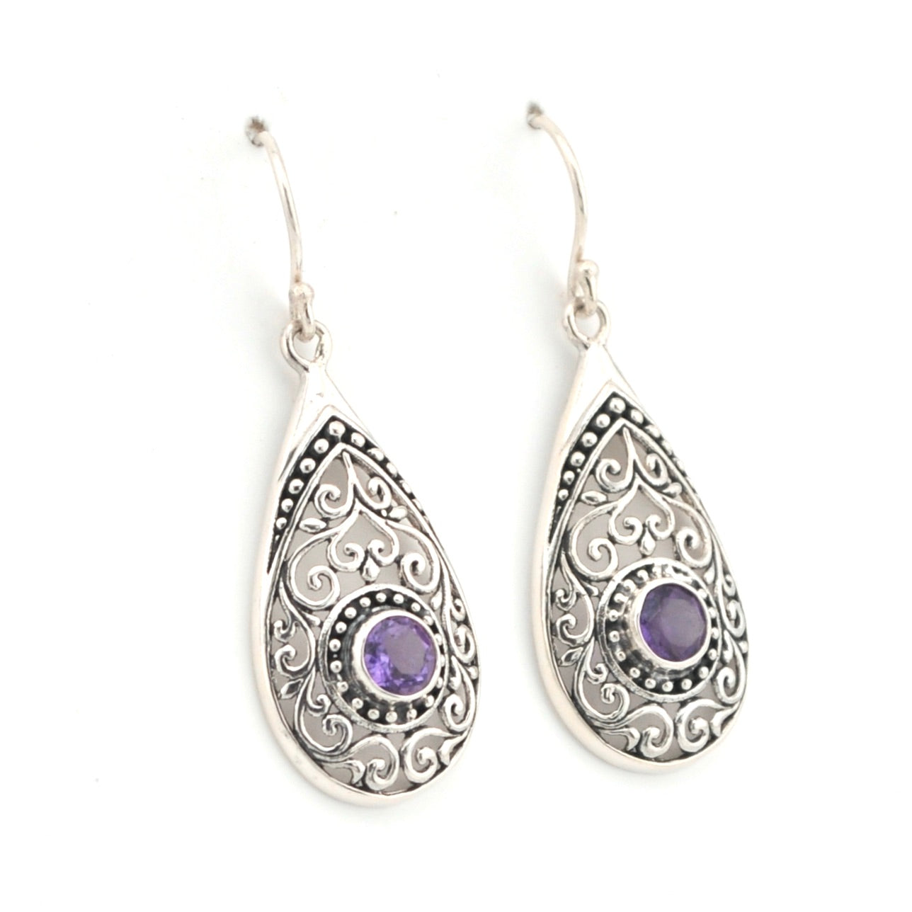 Alternate View Silver Amethyst Tear Bali Earrings 15644