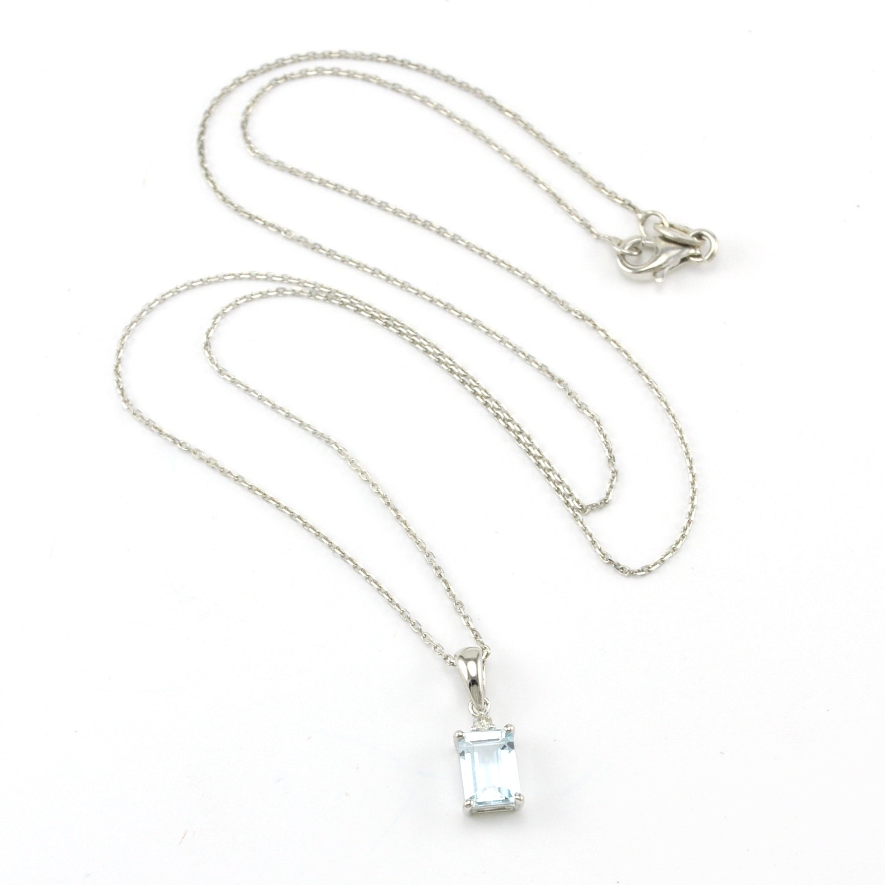 Alternate View Silver Aquamarine .8ct Rectangle Diamond .02ct Necklace