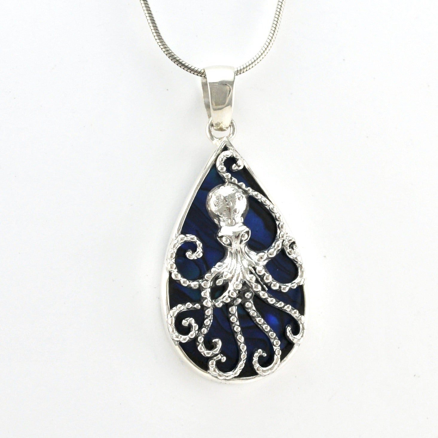 Alternate View Silver Blue Abalone Tear Octopus Pendant
