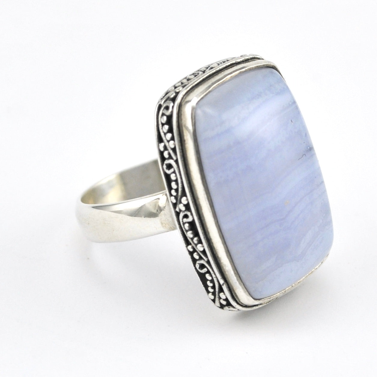Alternate View xSilver Blue Lace Agate 11x22mm Rectangle Bali Ring