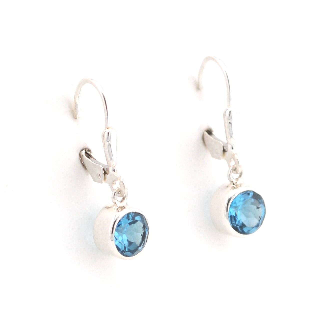 Alternate View Silver Blue Topaz 6mm Round Dangle Earrings