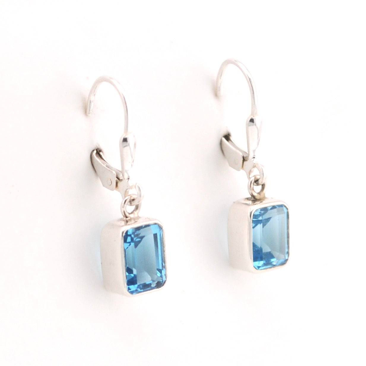Alternate View Silver Blue Topaz 6x8mm Rectangle Dangle Earrings