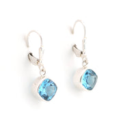 Alternate View Silver Blue Topaz 7mm Offset Square Dangle Earrings