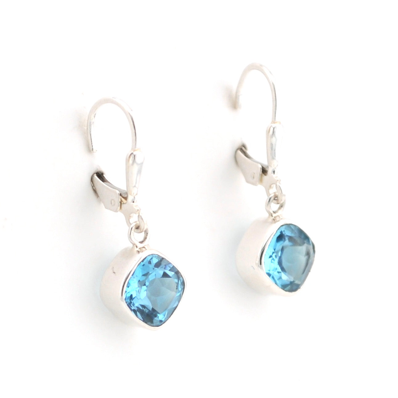 Alternate View Silver Blue Topaz 7mm Offset Square Dangle Earrings