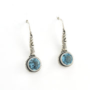 Alternate View Silver Blue Topaz 7mm Round Flower Dangle Earrings