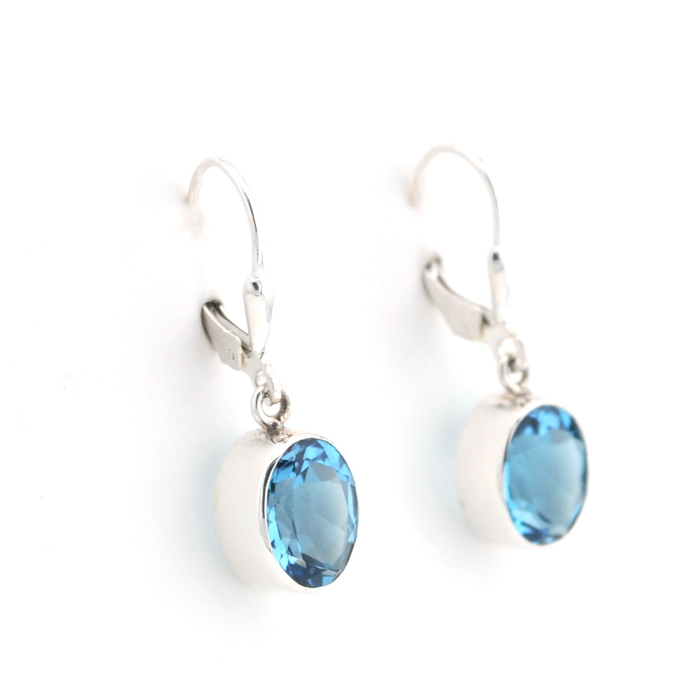 Alternate View Silver Blue Topaz 8x10mm Oval Dangle Earrings