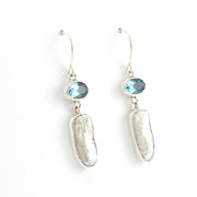 Alternate View  Silver Blue Topaz and Stick Pearl Earrings