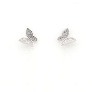 Silver butterfly-shaped earrings on a white background