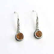 Alternate View Silver Citrine 7mm Round Bali Dangle Earrings