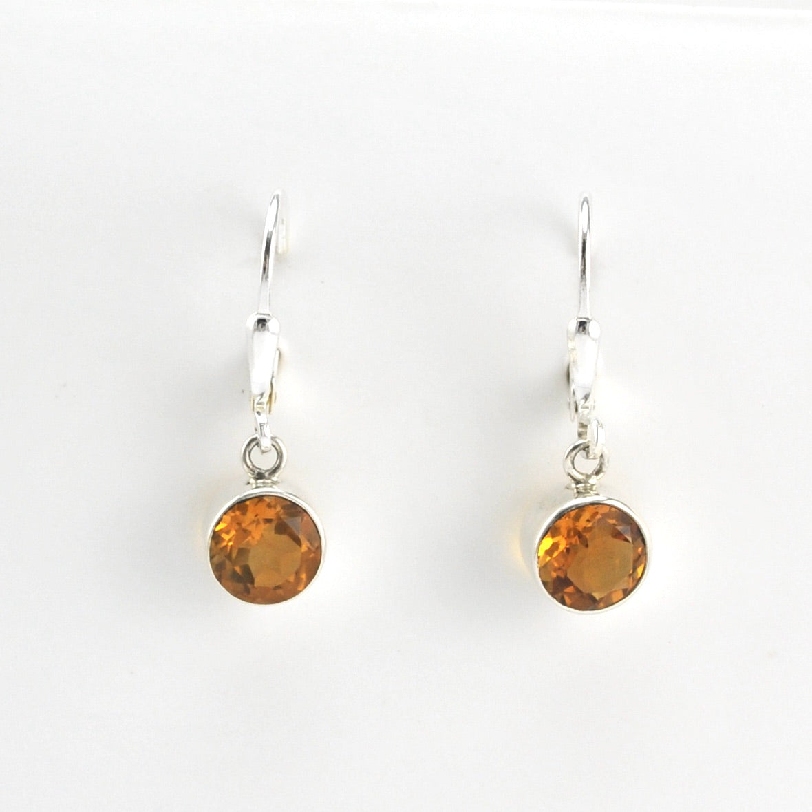 Alternate View Silver Citrine 7mm Round Dangle Earrings
