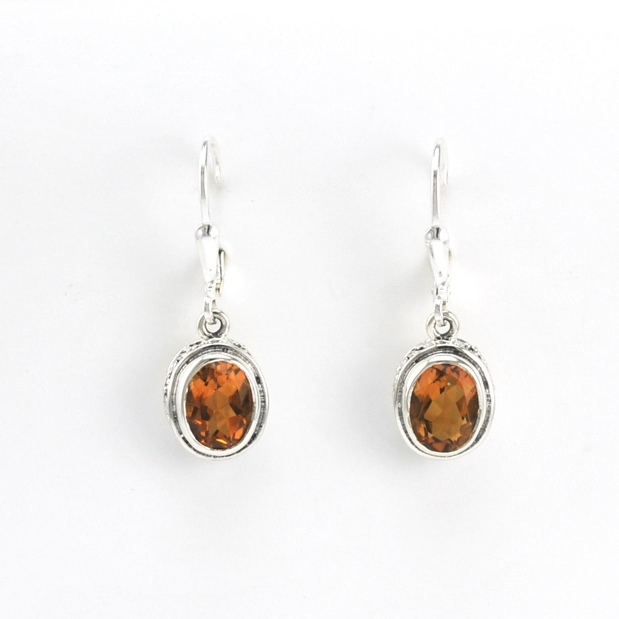 Alternate Silver Citrine 7x9mm Oval Bali Dangle Earrings