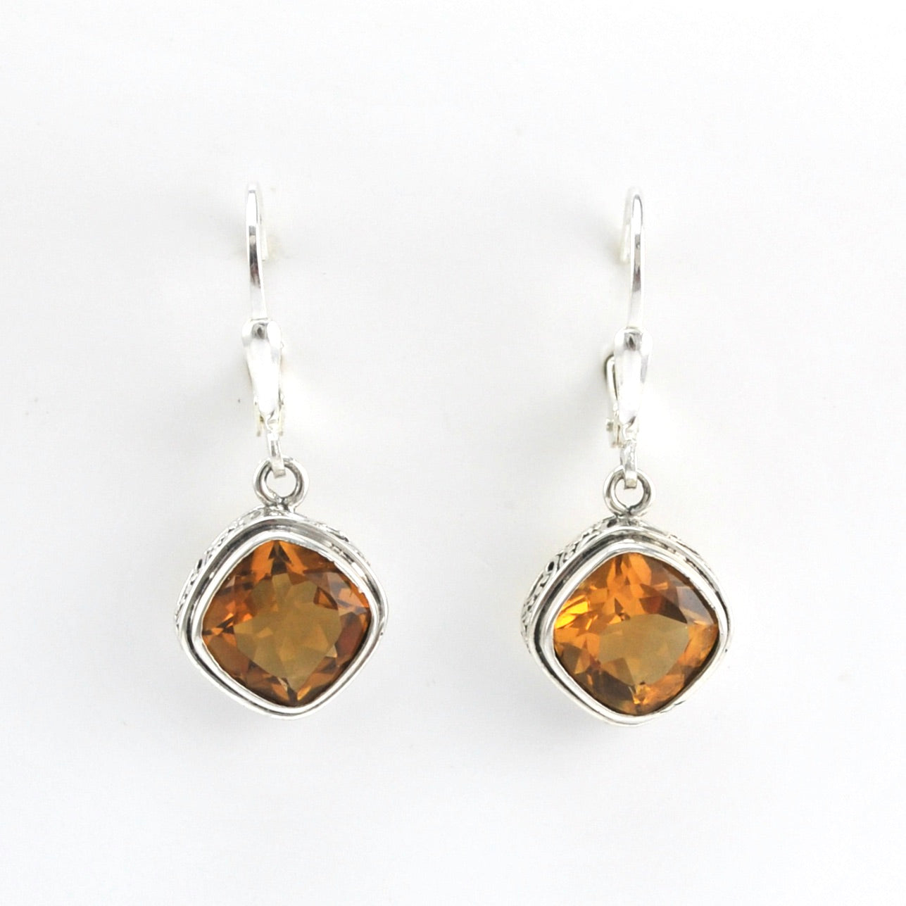 Alternate View Silver Citrine 8mm Offset Square Bali Dangle Earrings