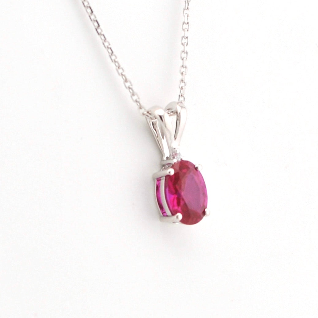 Alternate View Silver Created Ruby 1ct Oval CZ Necklace