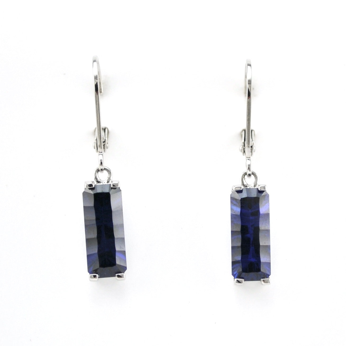 Alternate View Silver Created Sapphire 4.5ct Rectangle Dangle Earrings