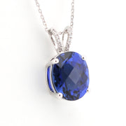 Alternate View Silver Created Sapphire 5ct Oval CZ Necklace