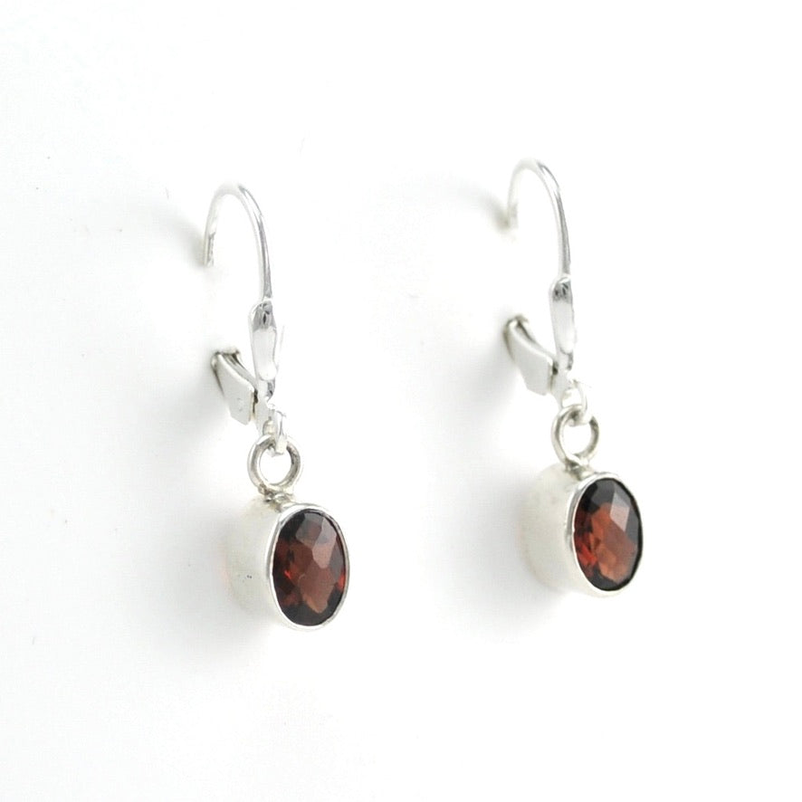 Alternate View Silver Garnet 5x7mm Oval Dangle Earrings