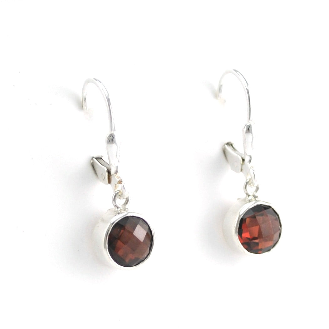 Alternate View Silver Garnet 6mm Round Dangle Earrings