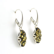 Alternate View Silver Green Amber Long Oval Dangle Earrings