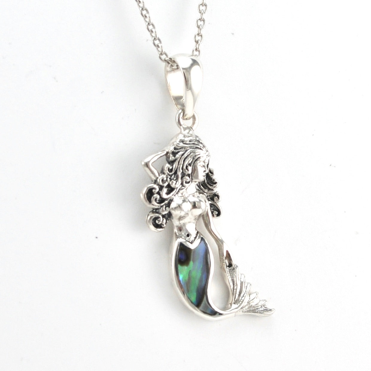 Alternate View Silver Mermaid with Abalone Tail Small Necklace
