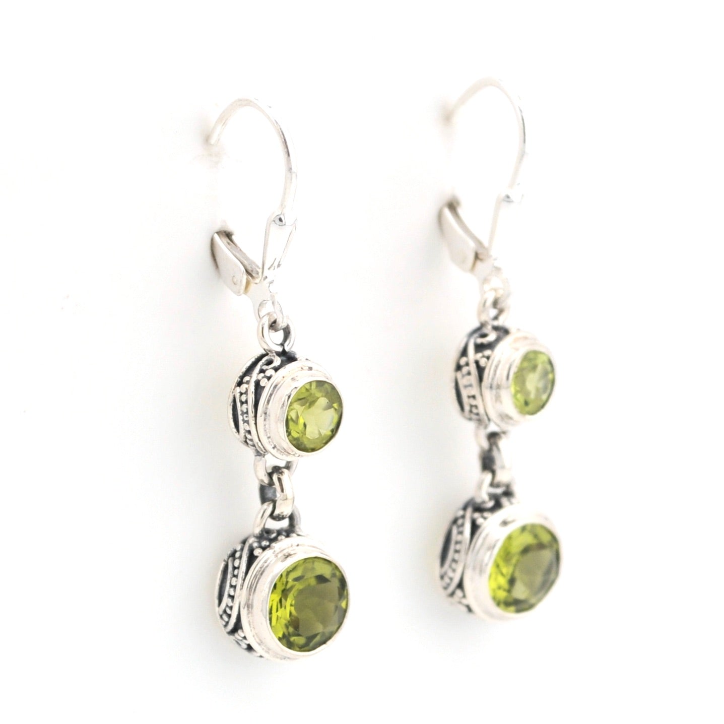 Alternate View Silver Peridot 2 Round Bali Dangle Earrings