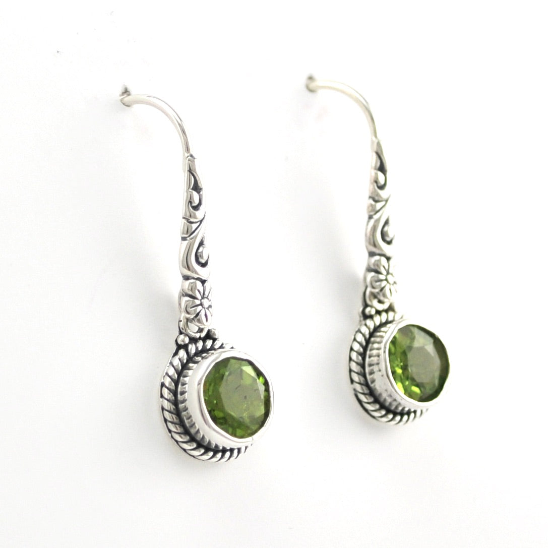 Alternate View Silver Peridot 7mm Round Bali Scroll Earrings