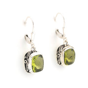 Alternate View Silver Peridot 7x9mm Rectangle Bali Dangle Earrings