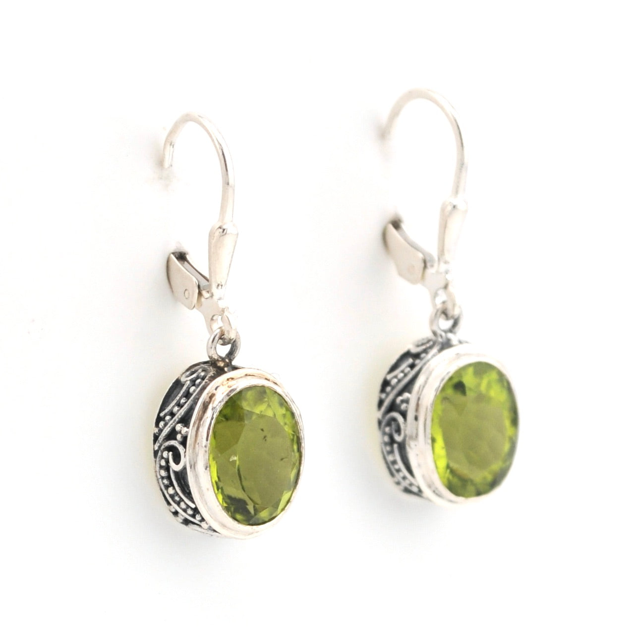 Alternate View Silver Peridot 8x10mm Oval Bali Earrings