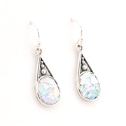 Alternate View Silver Roman Glass Oval Dangle Earrings
