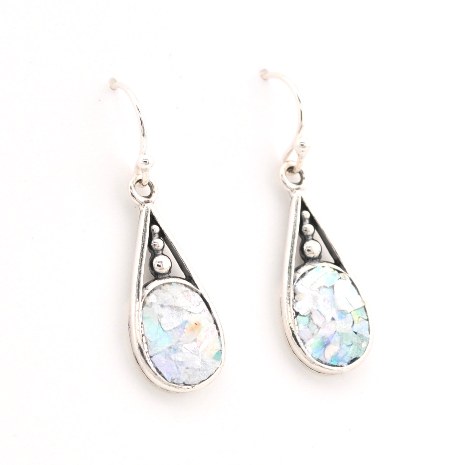 Alternate View Silver Roman Glass Oval Dangle Earrings