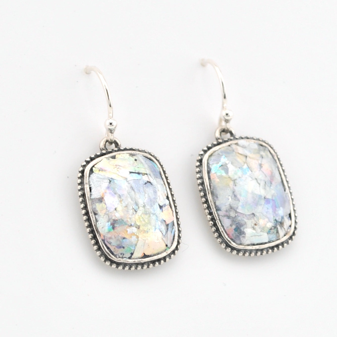 Alternate View Silver Roman Glass Rectangle Dangle Earrings