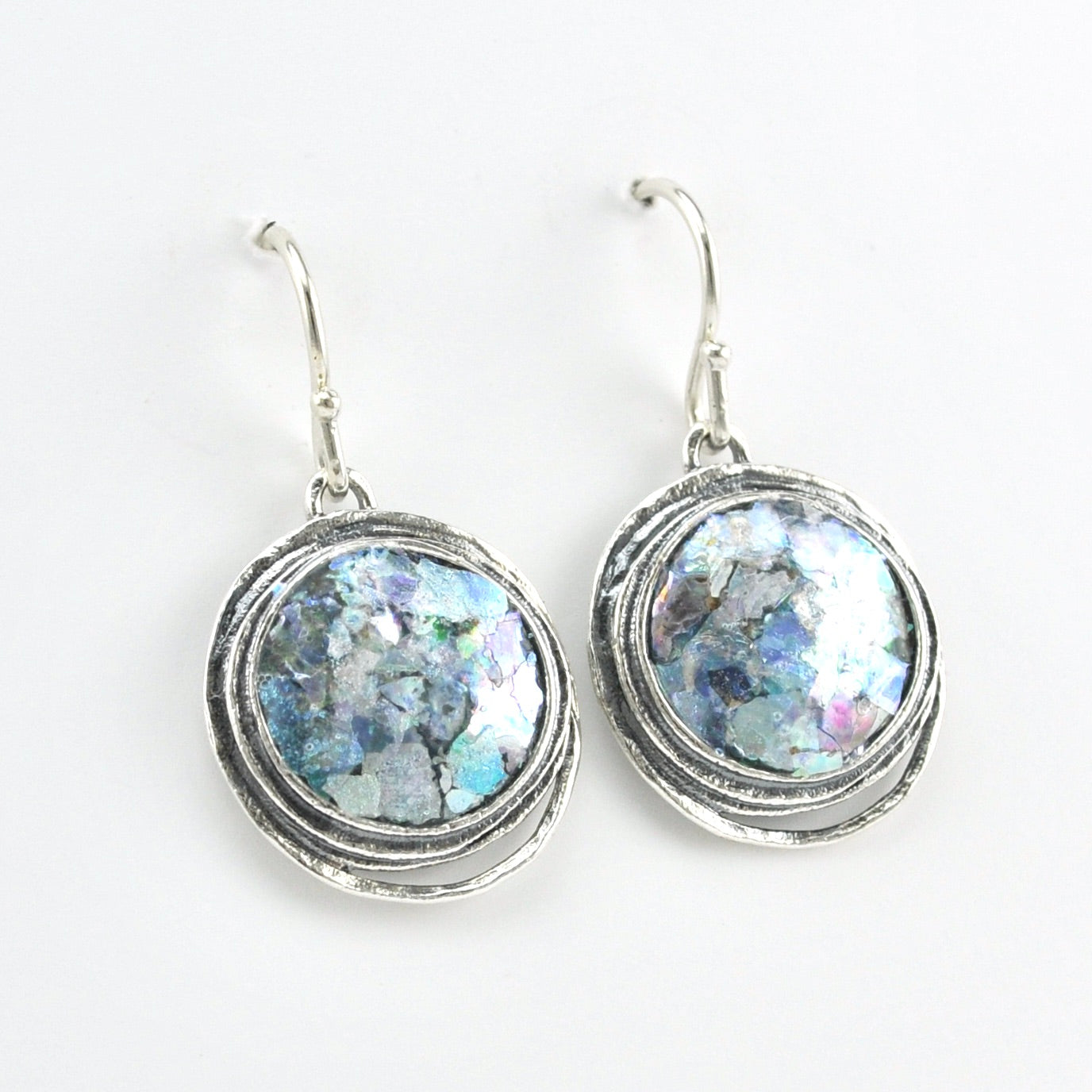 Alternate View Silver Roman Glass Round Dangle Earrings