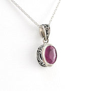 Alternate View Silver Ruby 6x8mm Oval Bali Necklace